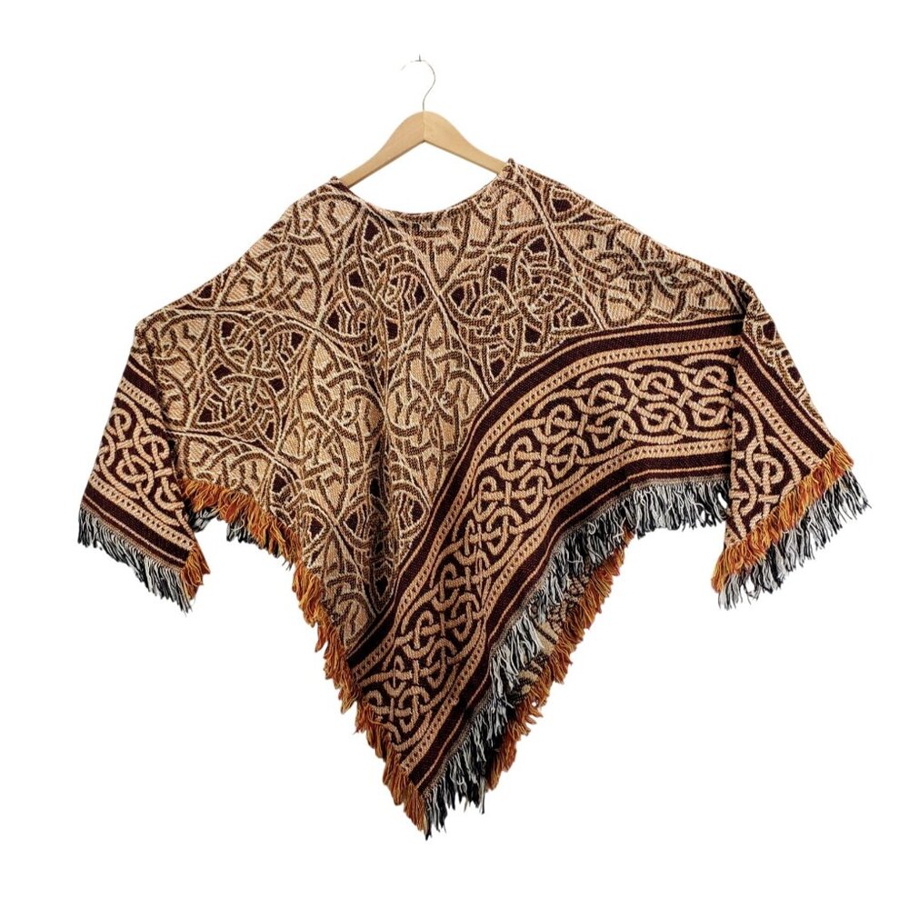 Woven Celtic Knot Cape Poncho Earth Tones OS Loomcraft Ren Fair Festival Irish - Picture 4 of 16